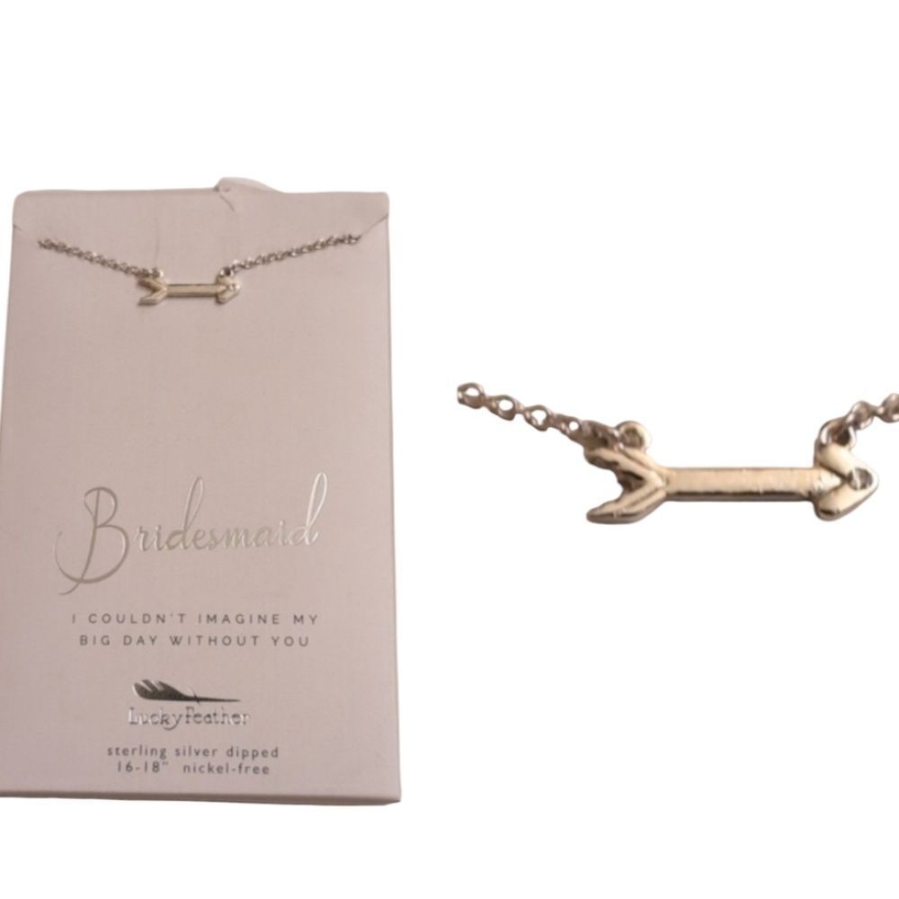NEW Lucky Feather Brand Bridesmaid Gift Necklace Arrow Rinestone Sterling